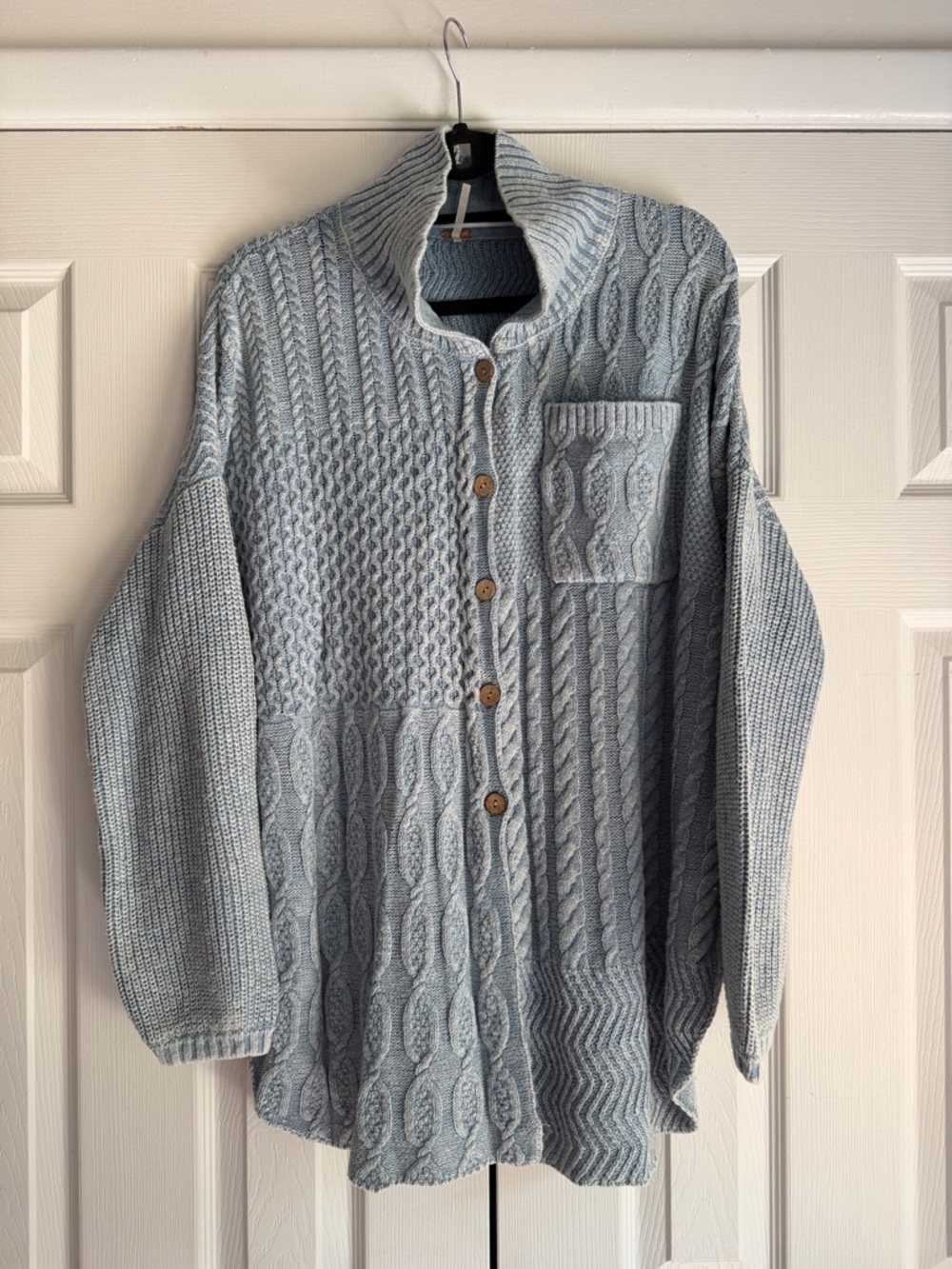 Free People Vintage-Inspired Light Blue Cable Knit Cardigan